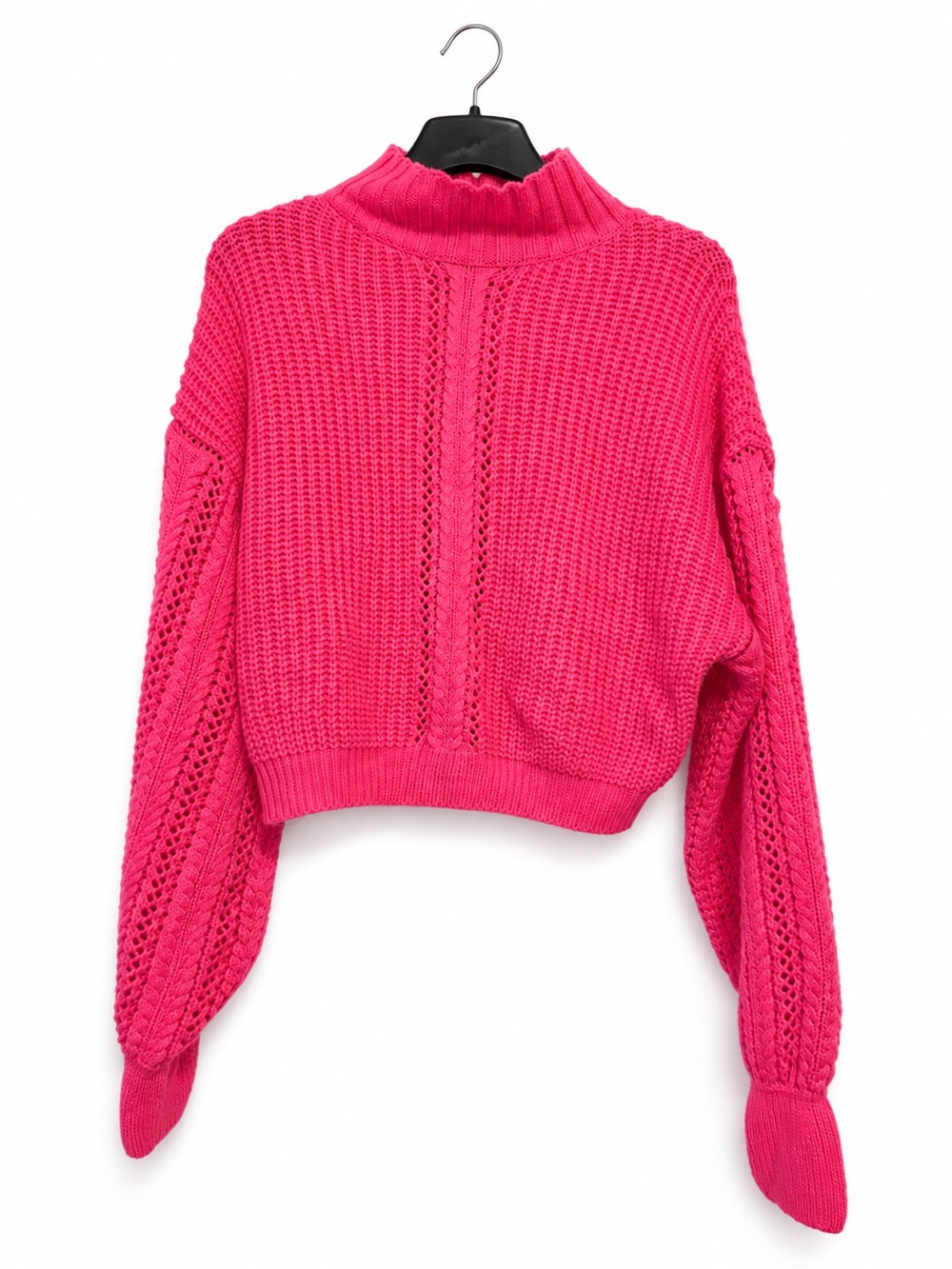 Blue Blush Hot Pink Cropped Turtleneck Sweater